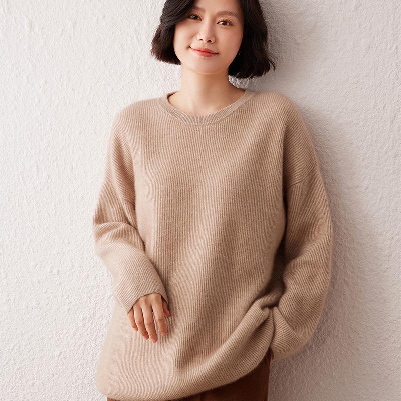 Lekasha Women's Thickened Cashmere Round Neck Sweater - Autumn/Winter Loose Knit Pullover.