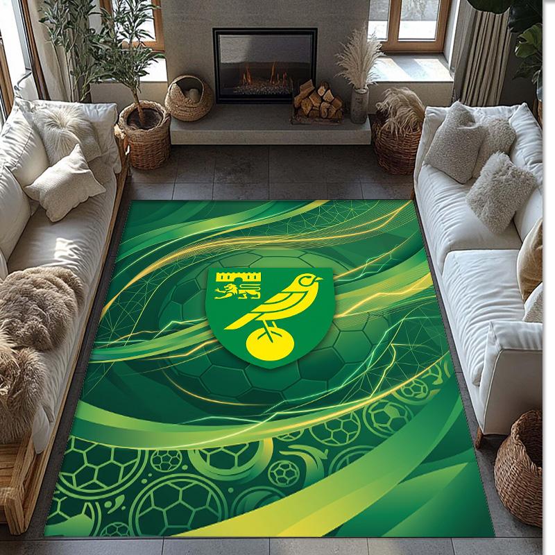 Norwich City Football Print Crystal Velvet Rug, Comfortable Water Absorbent Non Slip Indoor Floor Carpet