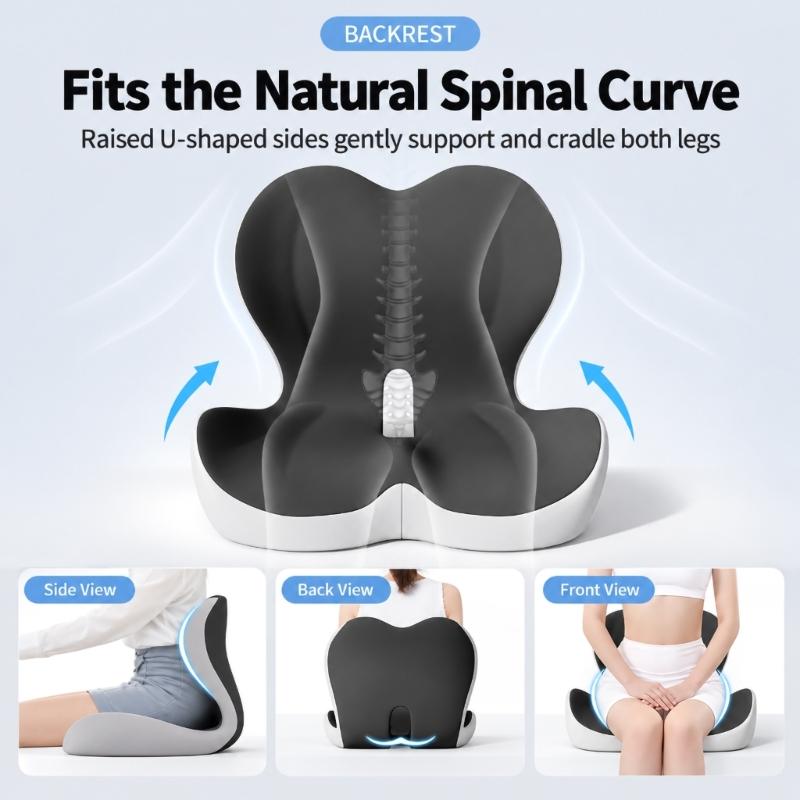 Memory Foams Seat and Back Chair Cushion with Polyester Cover, Contoured Lumbar Support, and Connected Integrated Design