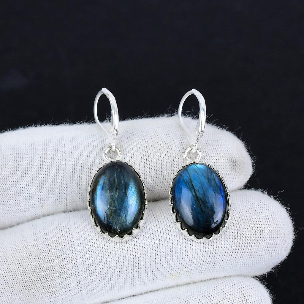 Natural Labradorite Gemstone 925 Sterling Silver Earring, Boho Silver Jewelry Dangle Earrings, Gifts For Anniversary Gifts For Her
