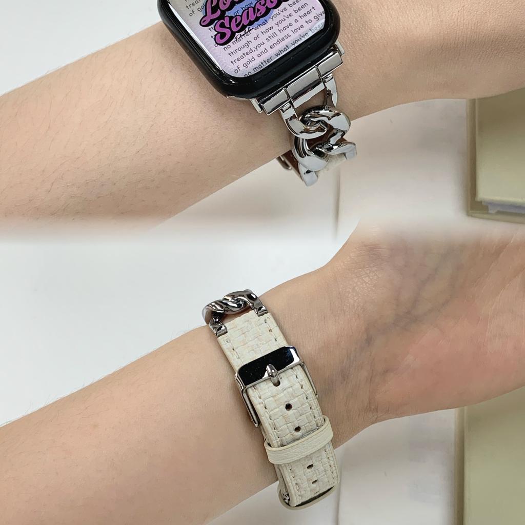 Модный ремешок из нержавеющей кожи для Apple Watch Series 8, 7, 6, 41, 45 мм, ремешок в стиле браслета для IWatch Ultra 65, 4, 3, 2 Se, ремешок 40, 44 мм, аксессуары для ремешка
