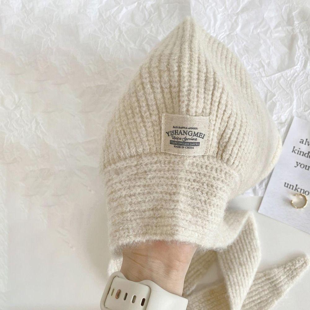 Korean Style Balaclava Skullies Caps Soft Scarf Hat Vintage Coldproof Hooded Caps  Women