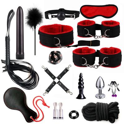 BDSM Секс Наборы Взрослые Секс Игрушки Для Женщин Мужчин Наручники Зажимы для Сосков Плетка Порка Секс Металлический Анальный Плаг Вибратор Ягодицы Bdsm Бондаж