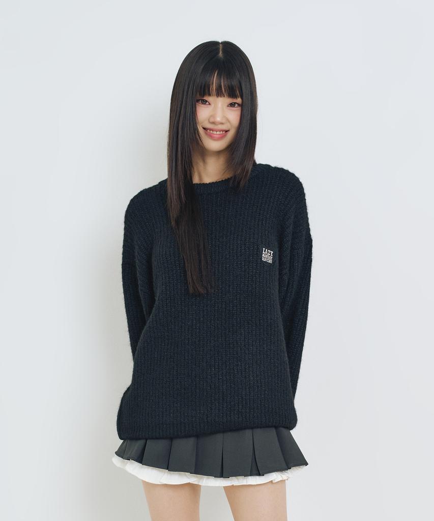 LMR Hairy Heart Embroidered Pullover Knit Black