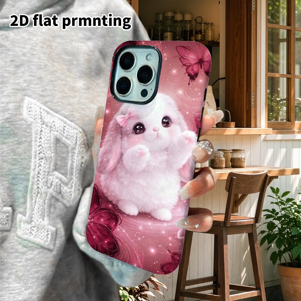 Phone Case: 2D flat design suitable for iPhone 18, 17, 16, 15, 14, 13 Pro film protective case, couple style, lop-eared bunny, Christmas and Halloween