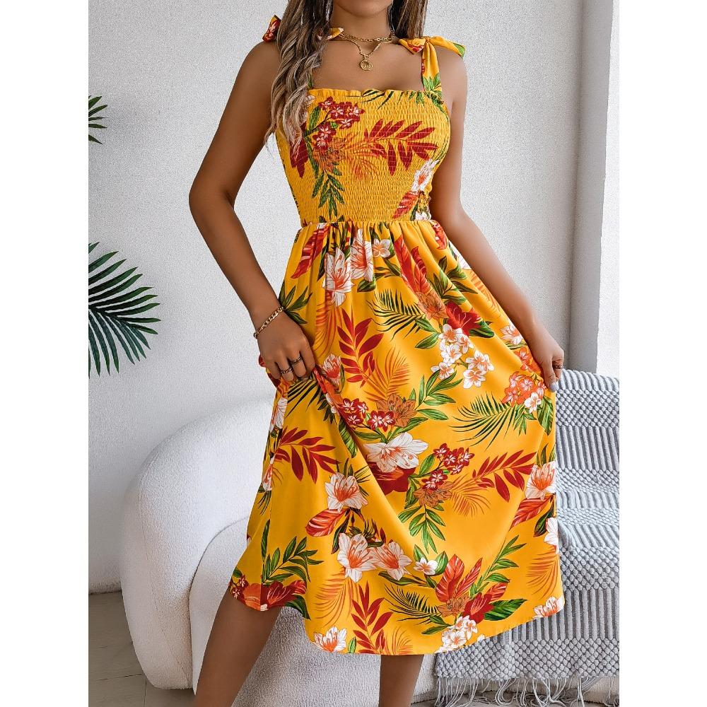 Весенне-летняя юбка-сарафан с цветочным принтом и поясом на завязках, праздничная пляжная длинная юбка, модная женская длинная юбка