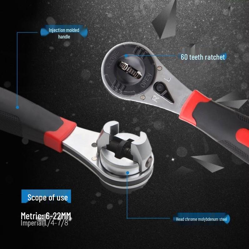 Регулируемый двусторонний быстрозажимной трещоточный ключ 6-22 мм Метрический/Дюймовый