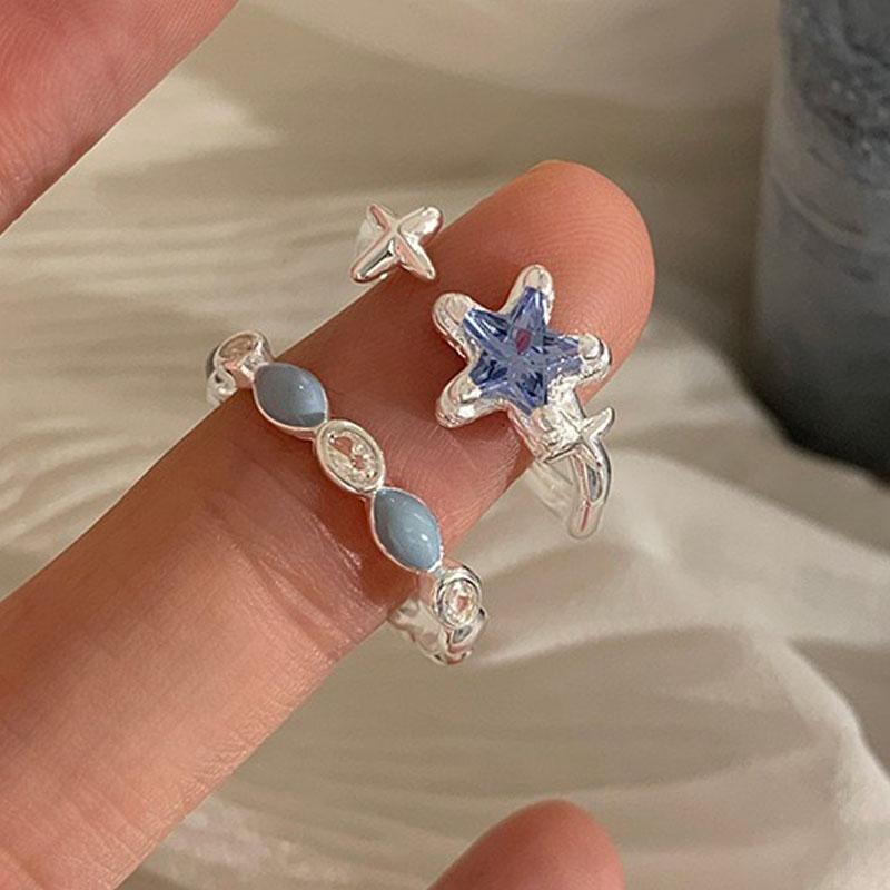 925 Sterling Silver Rings For Women Geometric Fine Jewelry Finger Adjustable Blue Flower Ring For Party Birthday Gift