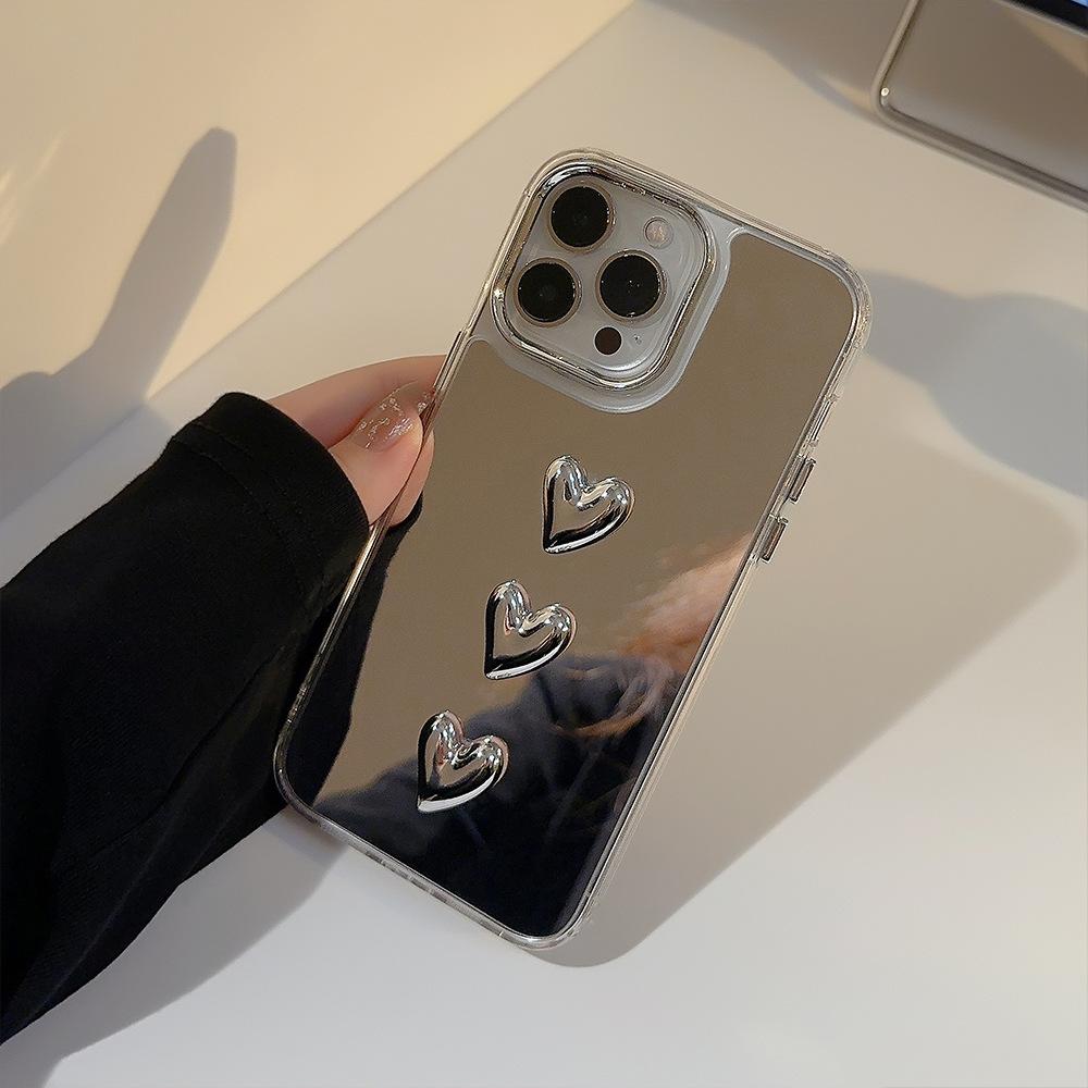 Металлическое трехмерное сердце 17 для 11 для чехла для телефона Apple 15ProMax для IPhone16 Легкий роскошный стиль 14 Зеркальный тренд