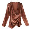 Fashionable Autumn and Winter New V-neck Design with Gold Velvet Slim Fit and Slim Outside Wearing A Base Shirt
