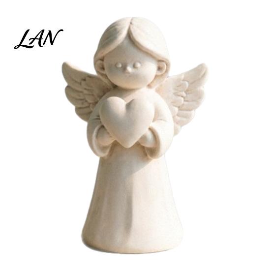 Modern Cream Style Home Accessory 3D Printed Angel Heart Statue, White Resin Praying Figurine for Small Decorative Statue Table Living Room