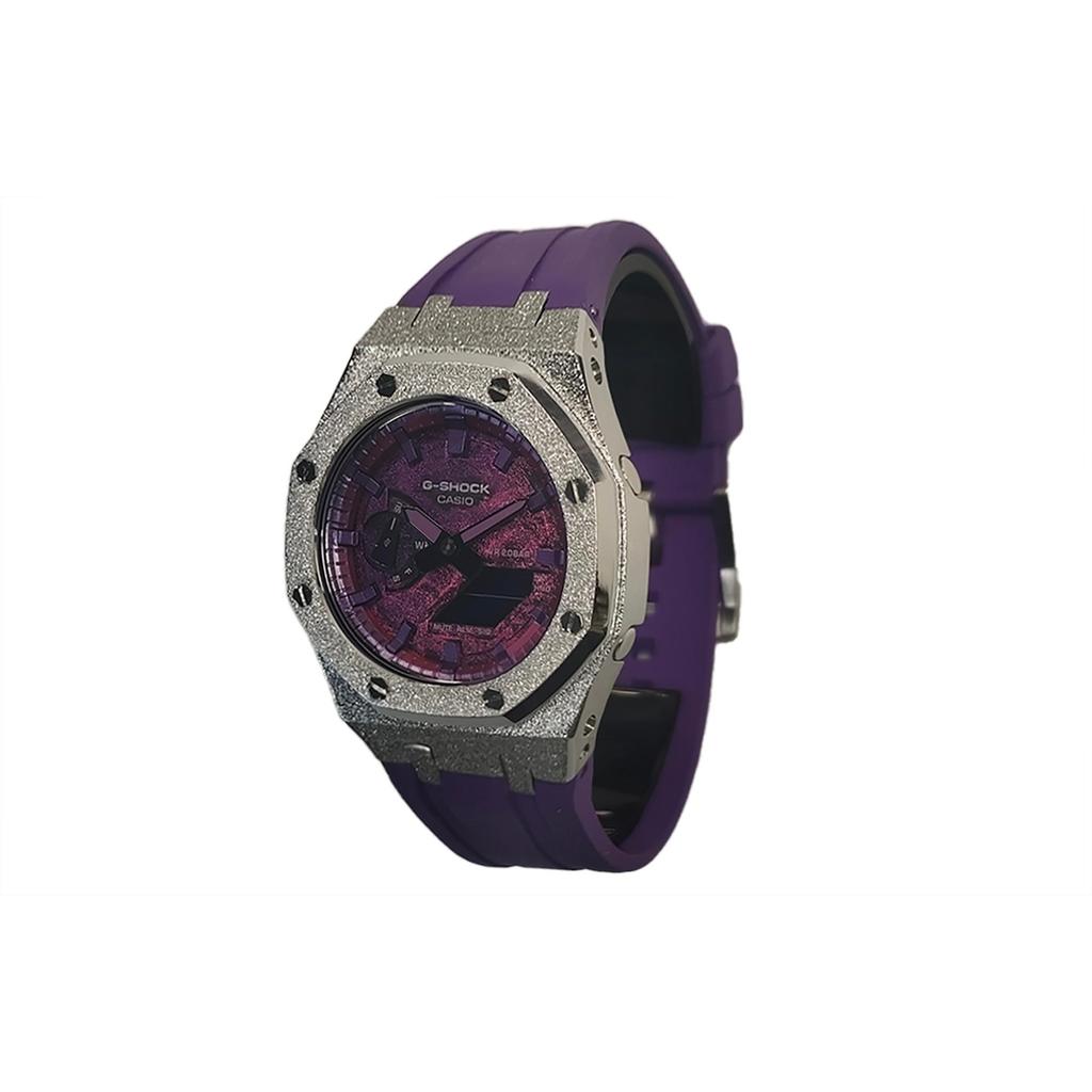 Casio Мужские часы с жидкокристаллическим и аналоговым двойным дисплеем, серия 44 мм, фиолетовые, GA-2100SKE-7A(Watch3--)