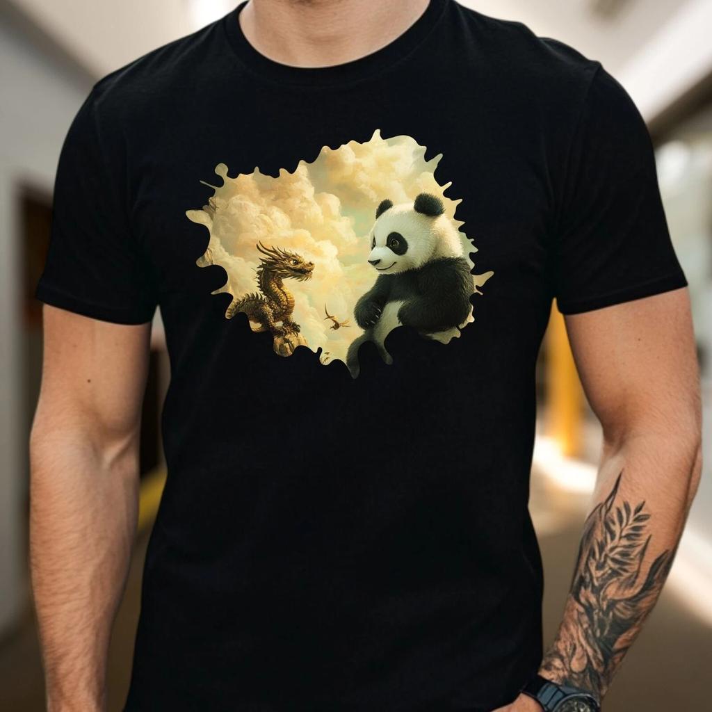 T-Shirt Herren Panda und Drache Motiv Baumwolle Größe S bis 5XL