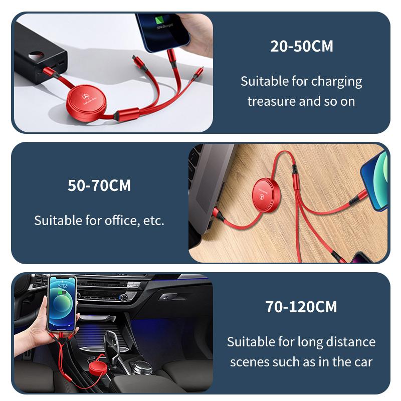 Выдвижной USB-кабель 3-в-1 для iPhone, Micro USB и Type-C для Mercedes Benz CLK GLC W212 C200 C300 W203 W204 W205 W169 W176
