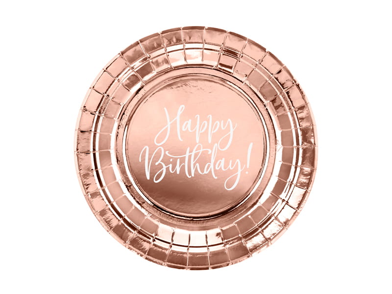 Partydeco Talerzyki Happy Birthday Różowe Złoto 18Cm / 6 Szt