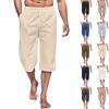 Мужские льняные брюки Повседневные Легкие 3/4 Широкие Брюки На Шнурке Эластичный Пояс Пляжные Йога Брюки С Карманами