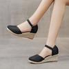 Patchwork Women Linen Wedge Espadrilles Sandals 6cm High Heel Summer Elegant Lady Close Toe Shoes Black Red White Beige