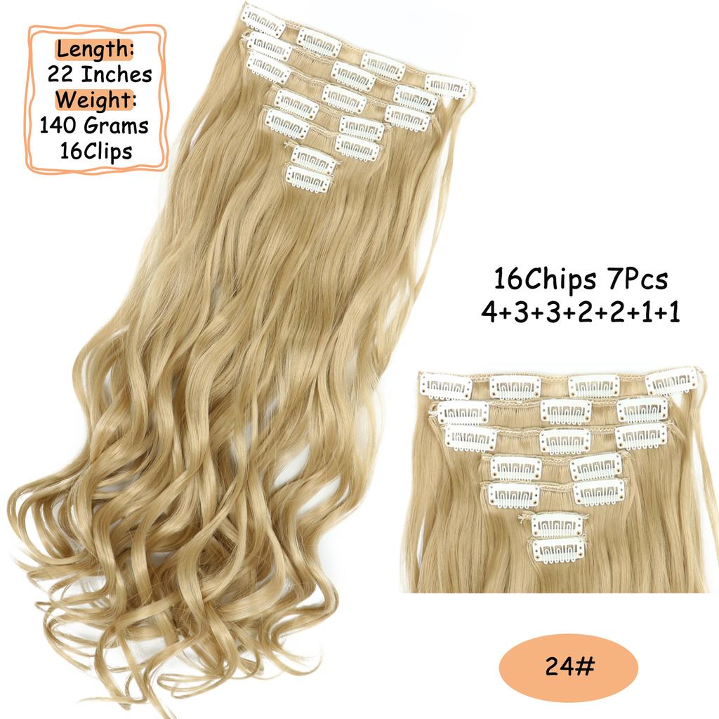 Synthetic Wavy Clip In Hair Extensions Clip In Hair Extensions For Women Full Head Thick Soft Clip In Hairpieces Daily Party