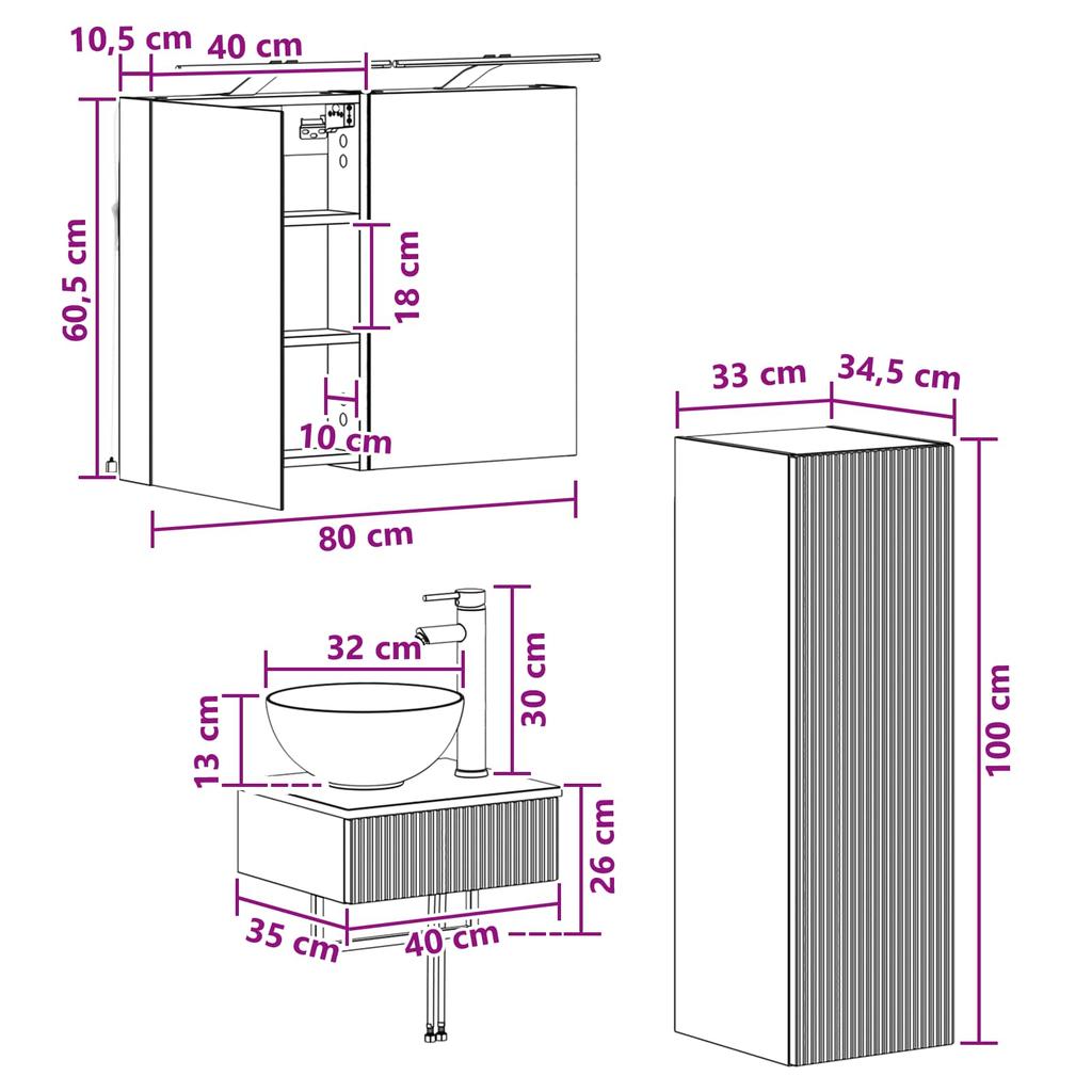 Bathroom Cabinet Set 4 pcs Smoked Oak