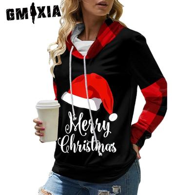 Женские модные повседневные толстовки с капюшоном и длинными рукавами и Санта-Клаусом, снеговиком, толстовки с двойным ремнем на веревке
