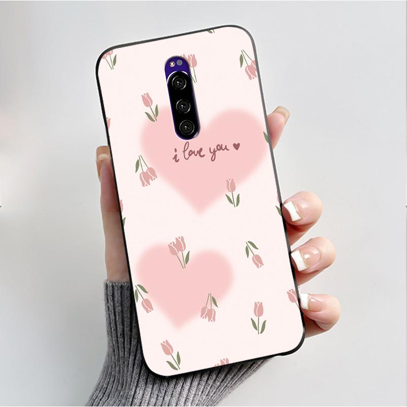 Чехол с рисунком для Sony Xperia 1 / Xperia XZ4 Funda Capa Мягкий силиконовый черный корпус Чехол Милый Цветок Мультяшный Корпус Coque