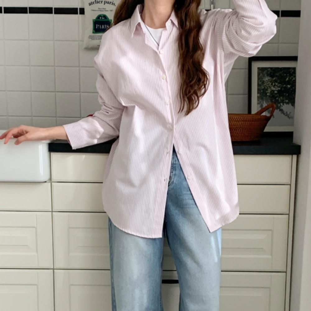 New Arrivals Open Run Boyfriend Stripe Shirt Big Size Cotton