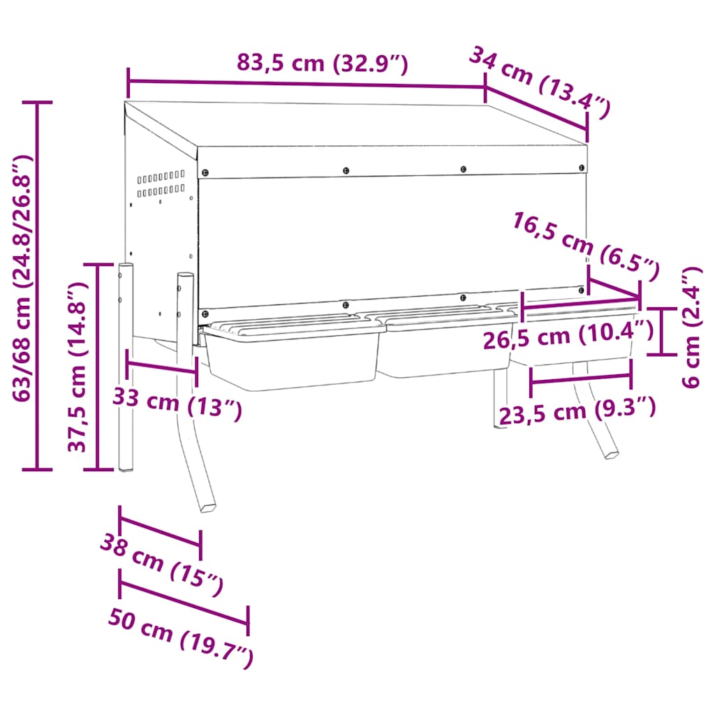 Chicken Nesting Box 3 Compartment with Legs Galvanized Steel