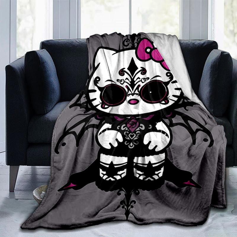 1pc Dark Hello Kitty Blanket, Soft Throw for Home Decor, Gift Idea, All Seasons Use, Living Room, Travel, Camping, Car Blankets, Beach, Office Naps.H0