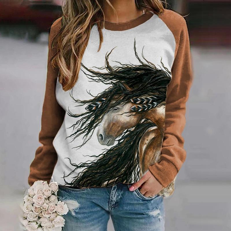 Autumn Women Thin Pullovers Winter Casual Tops Vintage 3D Printed Sweatshirt Ladies Street Long Sleeve Sports Hoodie