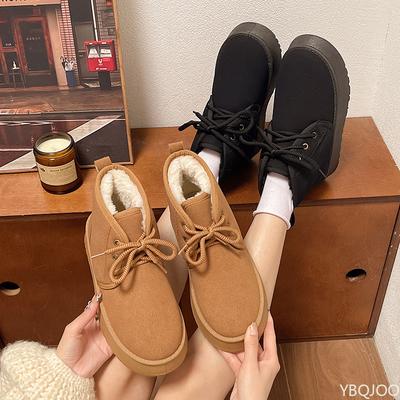 Женские зимние новые ботинки на шнуровке, увеличивающие рост, хлопковые, толстые, теплые, простые, удобные, ботинки для женщин, увеличивающие рост