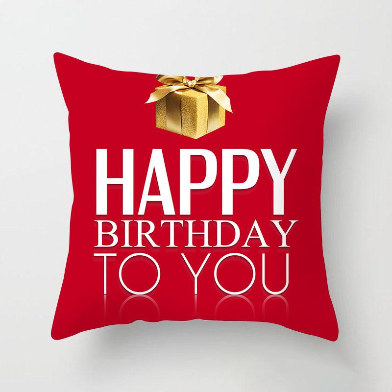 1Pcs 45Cm Cartoon Happy Birthday Theme Style Peach Skin Pillow Case Vibrant Pink Cute Cushion Cover Home Textile Supplies