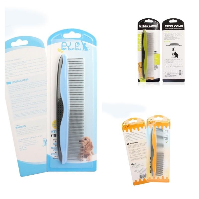 Pet Grooming Comb With Plastic Handle Detangling And Flea Comb For Dogs Green Blue Orange