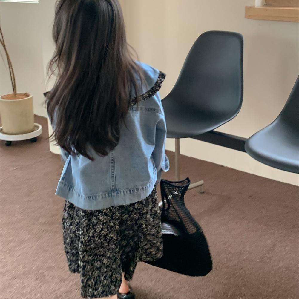 Детские комплекты одежды для девочек, осенняя детская одежда, милая джинсовая куртка с лацканами, платье с цветочным принтом, одежда из 2 предметов для маленьких девочек