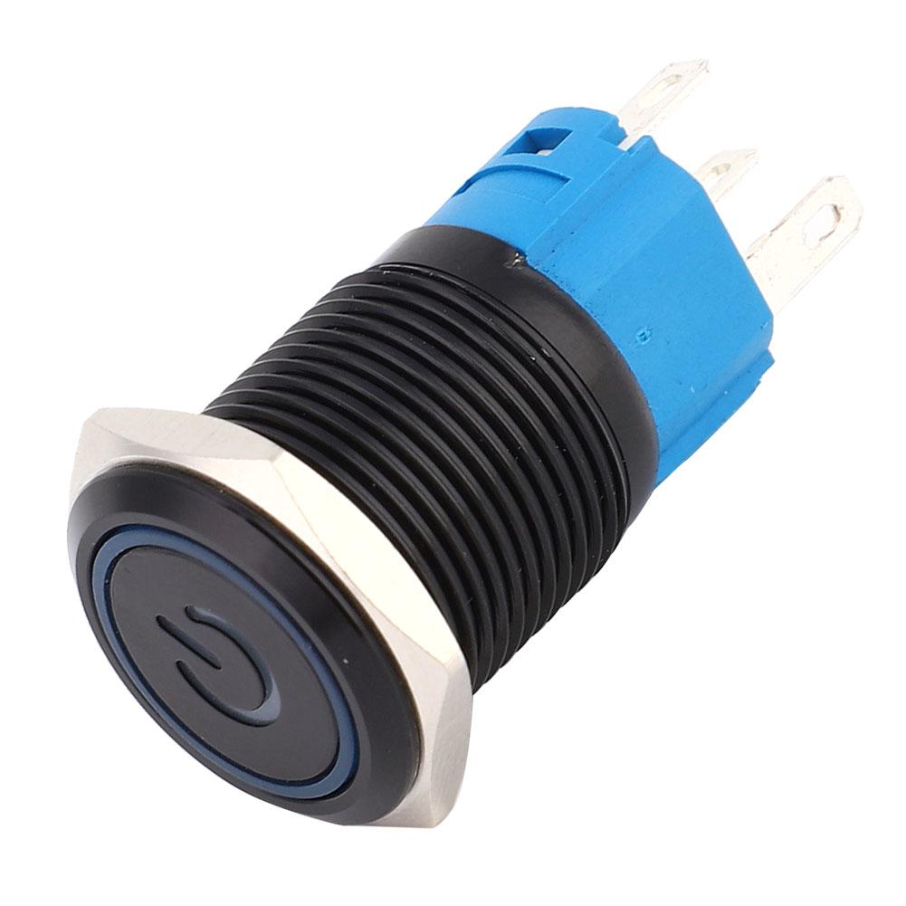 2 шт. Черный самоблокирующийся металлический переключатель IP65 с LED-лампой и символом 16 мм(Синий 36 В постоянного тока)