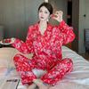 Spring and Autumn New Women's Ice Silk Pajamas Homewear Suit Big Red Senior Sense of Life Temperament Pajamas Homewear