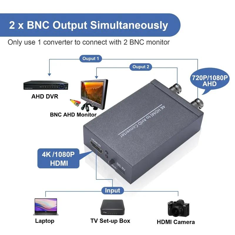4K HDMI To AHD Converter 4K 60Hz HDMI Input To 1080p Video Display BNC AHD Out for Computer PC Camera DVR To TV Monitor