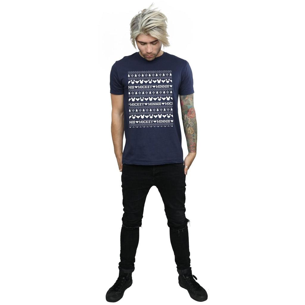 Disney Mens Mickey And Minnie Christmas Fair Isle T-Shirt