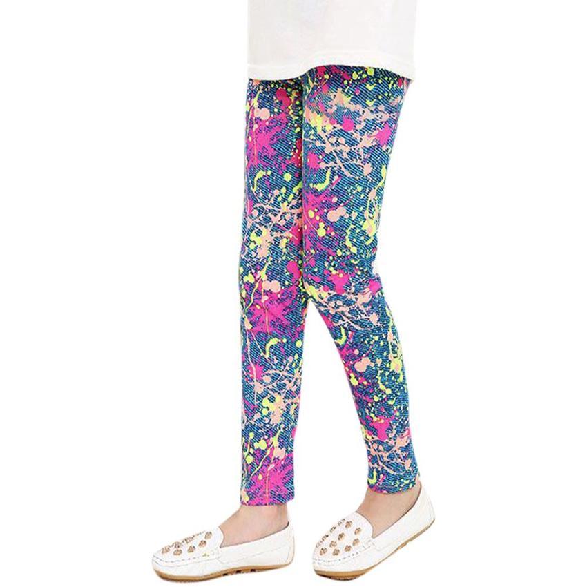 Slim Girls Printed Leggings Kids Casual Long Pants Outdoor Children All Match Trousers
