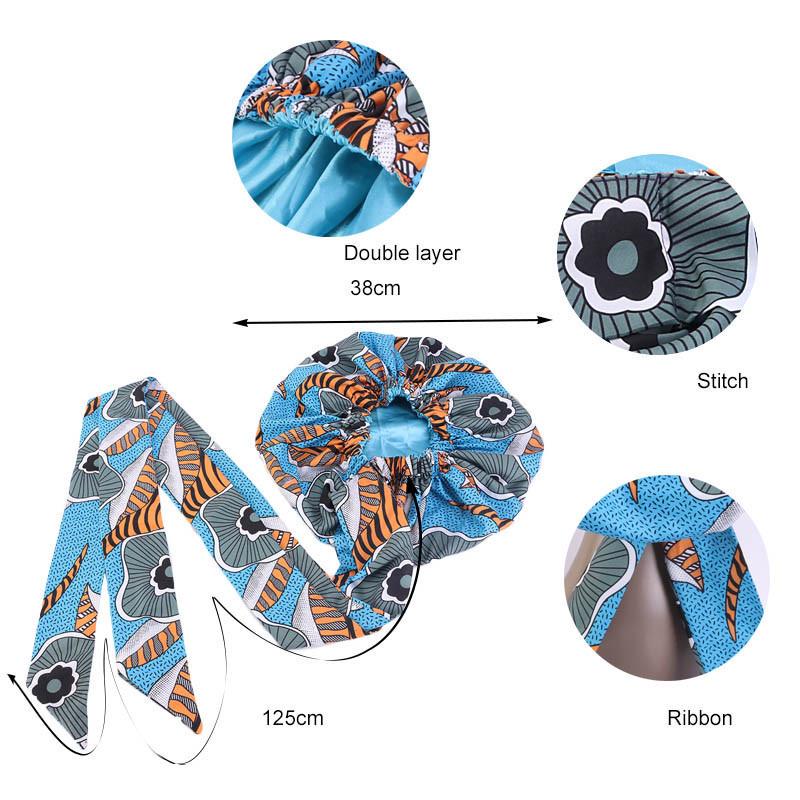 Длинный атласный ободок для волос с африканским принтом, женский двойной платок для волос, набор аксессуаров для волос