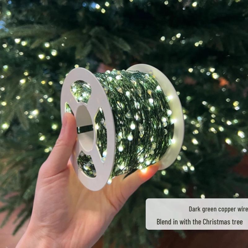 Гирлянда «Звездное небо» с рождественской елкой и темно-зелеными медными огнями