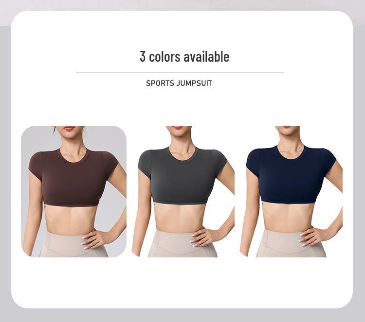 Wangtu Women's Short Sleeve Yoga Crop Top with Chest Pad for Exercise and Fitness