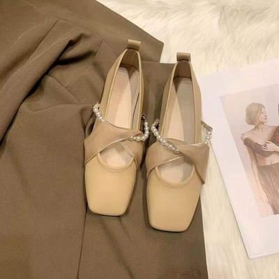 Одинарная обувь женская на плоской подошве универсальная жемчужная милая с мелким вырезом весна новая кружевная балетная шапочка обувь в стиле леди бабушкина обувь