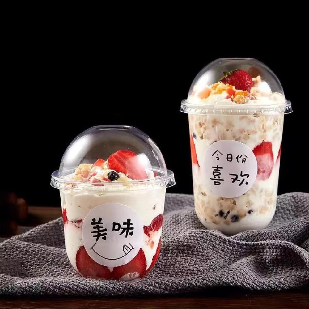 50pcs U Shaped Disposable Cake Cup Transparent Salad Cup Drinkware Ice Cream Cup Pudding