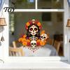 Decorative Window Film for Parties Day of The Dead Clings, Dia De Los Muertos Sticker, Colorful Removable Holiday Glass Clings Sugar Skull with