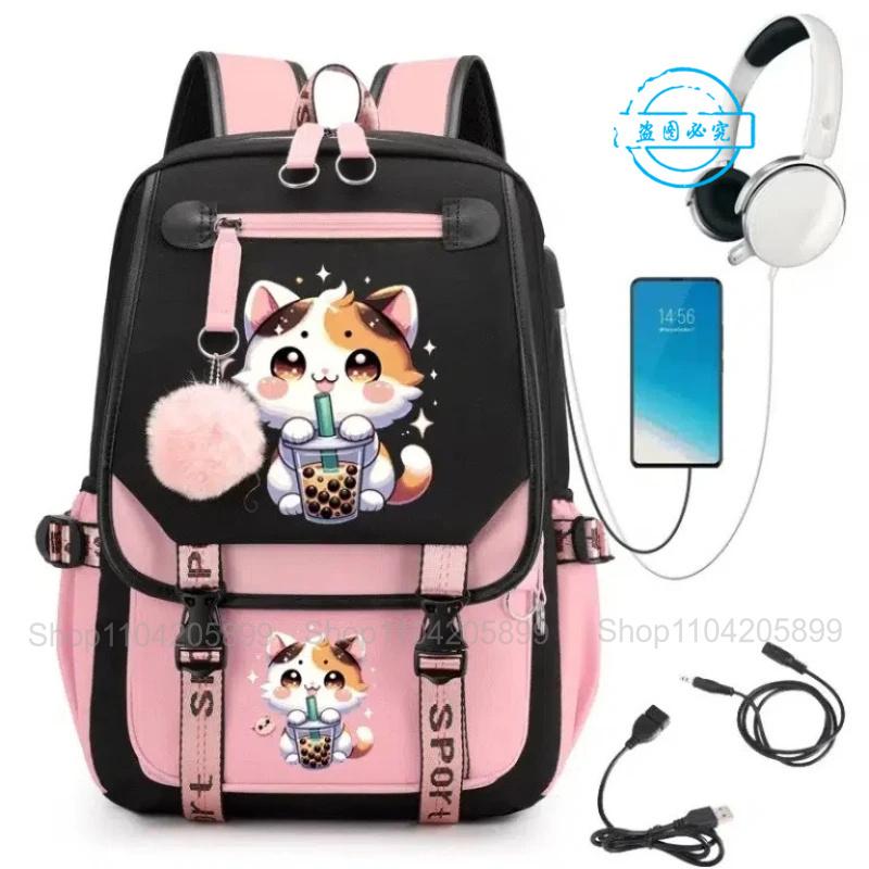 Милый Рюкзак-Котик с Бабл-ти Мультяшный Рисунок Корги Mochila Школьная Сумка для Учеников Мальчиков Девочек Подарок Большой Вместимости для Ежедневных Поездок Rucksack