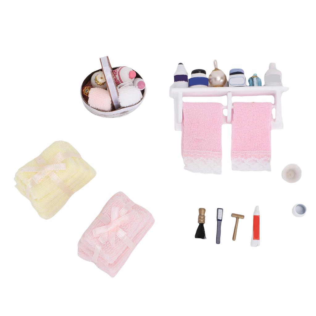 1:Масштаб 1:12 Миниатюрные Аксессуары для Ванной Комнаты Модель Сцены из Жизни Стопка Полотенец Полка для Ванной Корзина Украшение для Мини-Дома