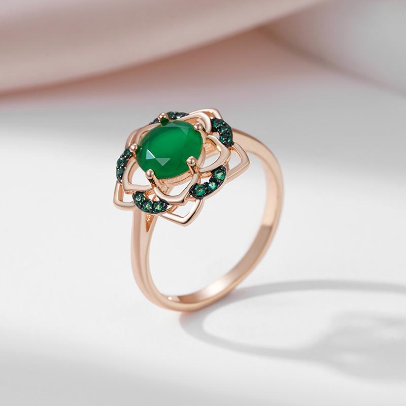 Кольца Kinel Pentagram темно-зеленого цвета с цирконием для женщин, ювелирные украшения, кольца цвета розового золота, подарок