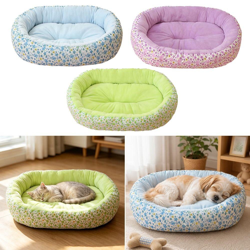 Puppy Sofa Pet Bed Breathable Cat Bed Flower-printed Indoor Cat House for Dogs Sleeping
