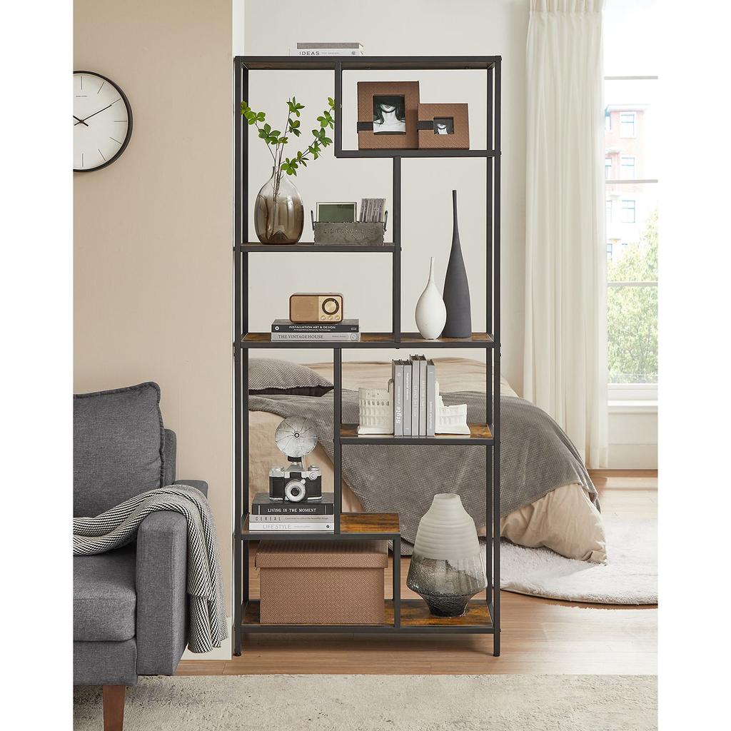 VASAGLE Bookshelf, 6-Tier Bookcase, Geometric Display Shelf, Standing Storage Shelf, 30 x 80 x 180 cm, for Study, Office, Living Room, Bedroom