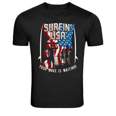Surfing USA Beach Surfer Patriotic Wave Graphic Unisex T-Shirt